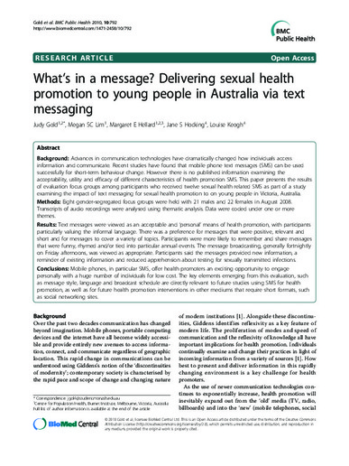 What s in a message delivering sexual health promotion to young