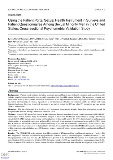 Using the patient portal sexual health instrument in surveys and