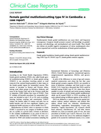 Female genital mutilation/cutting type IV in Cambodia: a case report