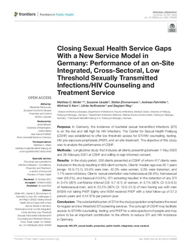 Closing sexual health service gaps with a new service model in